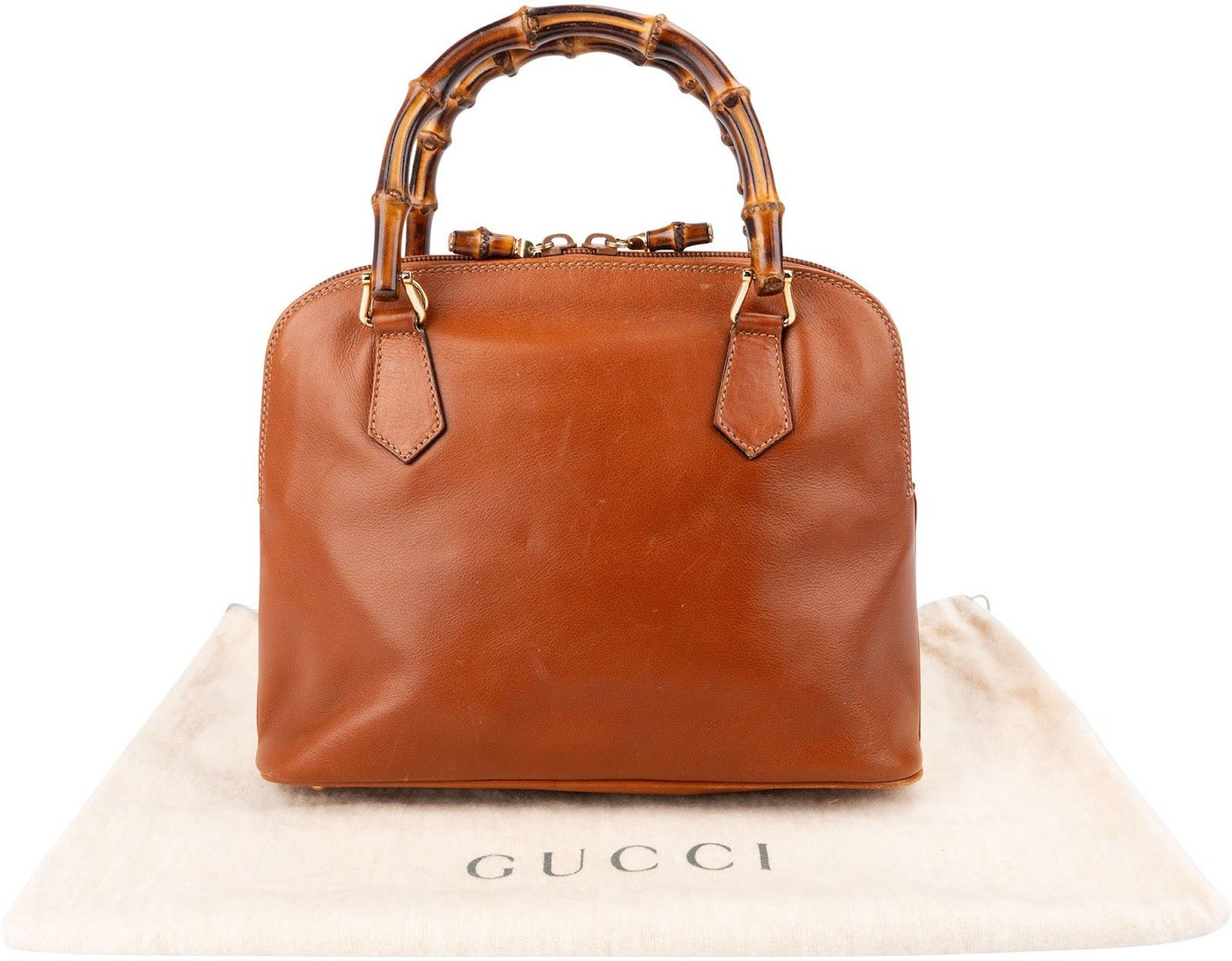 Gucci Brown Calfskin Bamboo Vintage Small Handbag