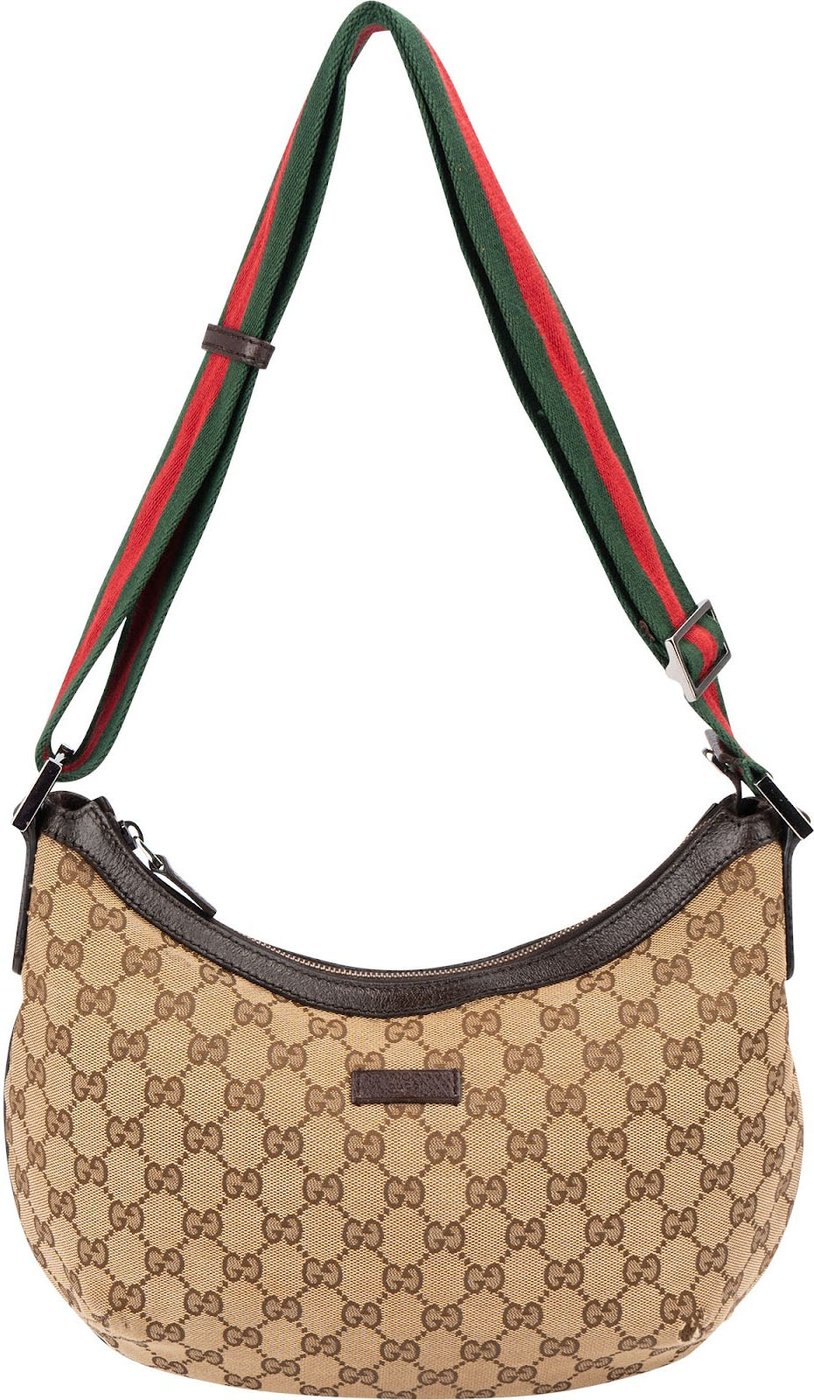 Gucci Monogram GG Canvas Web Strap Half Moon Crossbody Bag