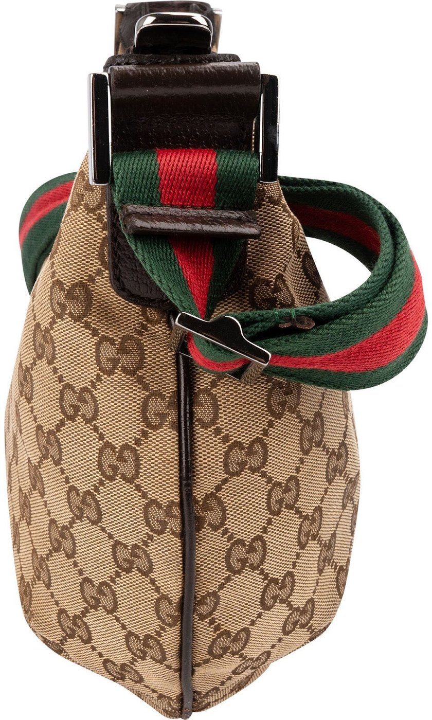 Gucci Monogram GG Canvas Web Strap Half Moon Crossbody Bag