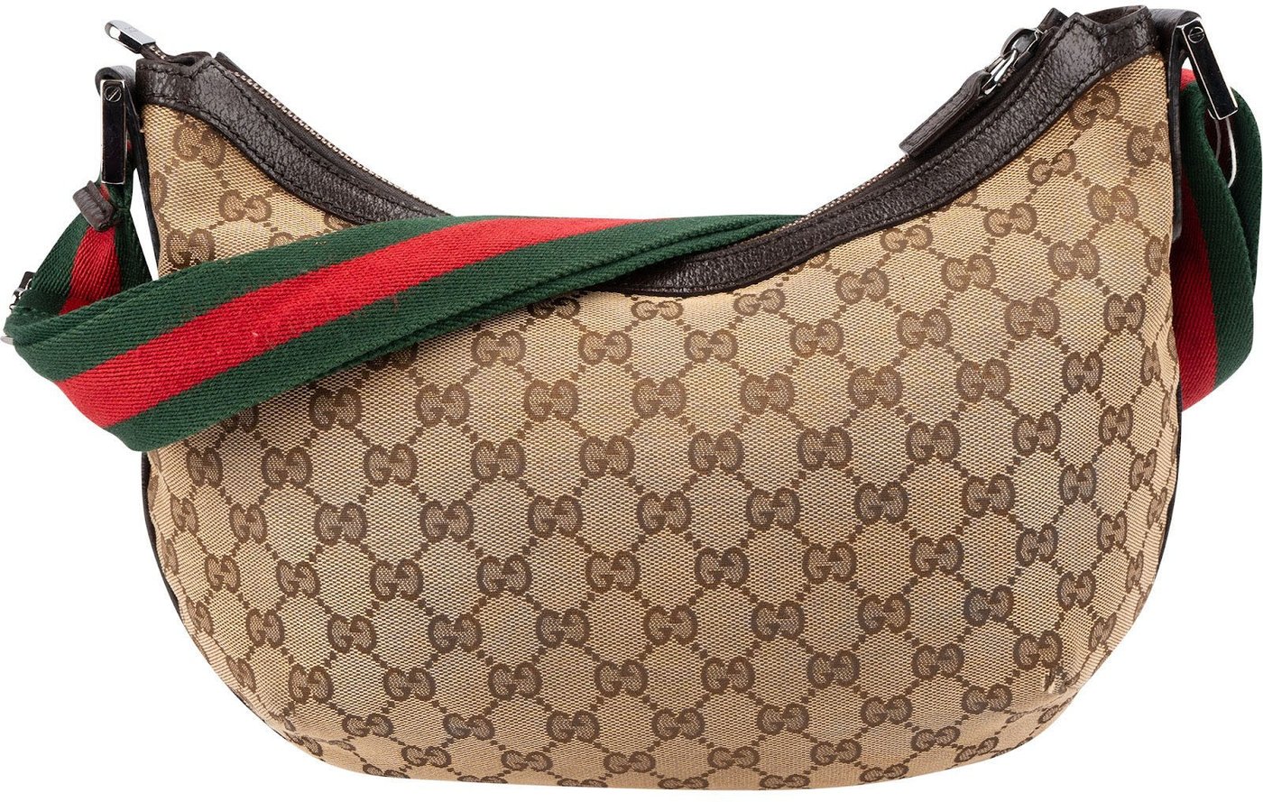 Gucci Monogram GG Canvas Web Strap Half Moon Crossbody Bag