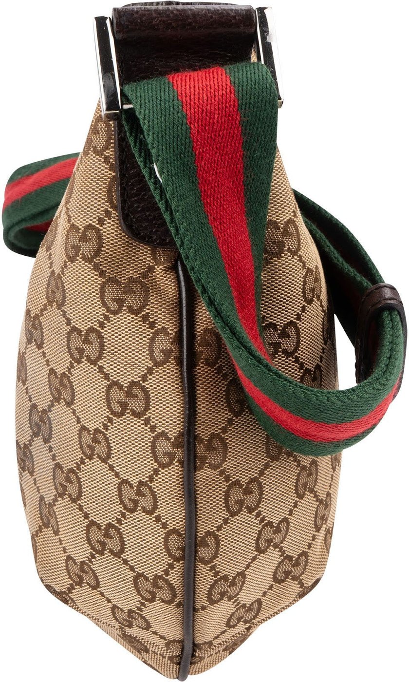 Gucci Monogram GG Canvas Web Strap Half Moon Crossbody Bag