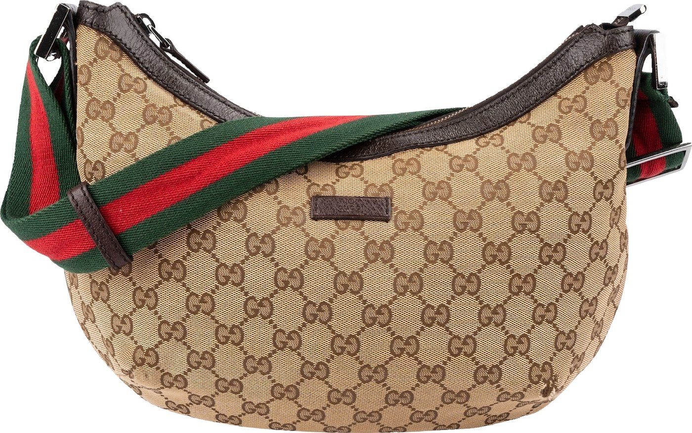 Gucci Monogram GG Canvas Web Strap Half Moon Crossbody Bag