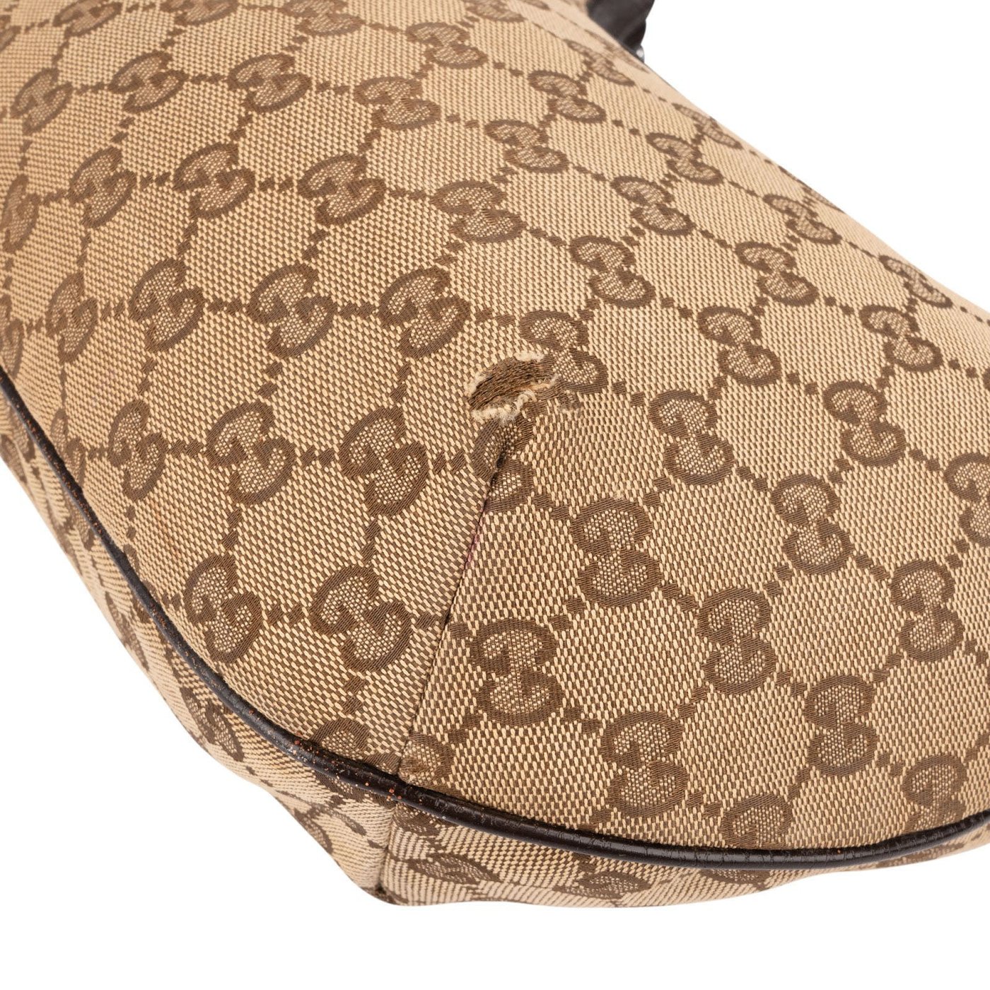 Gucci Monogram GG Canvas Web Strap Half Moon Crossbody Bag