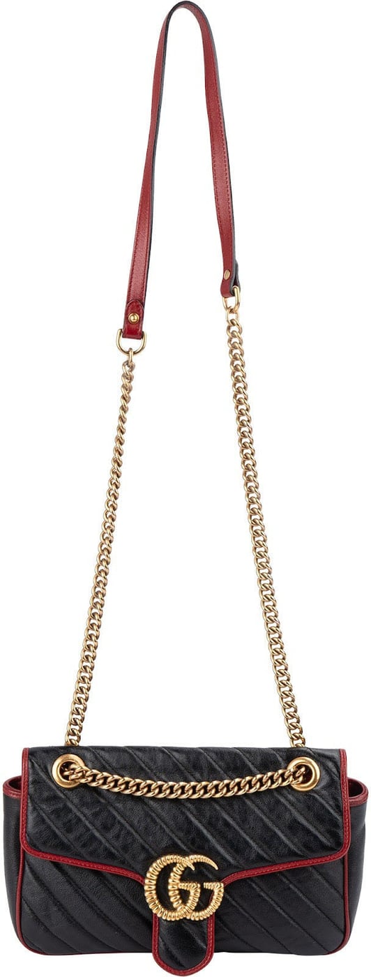 Gucci Black Matelassé Leather Red Edges GG Marmont Crossbody Bag