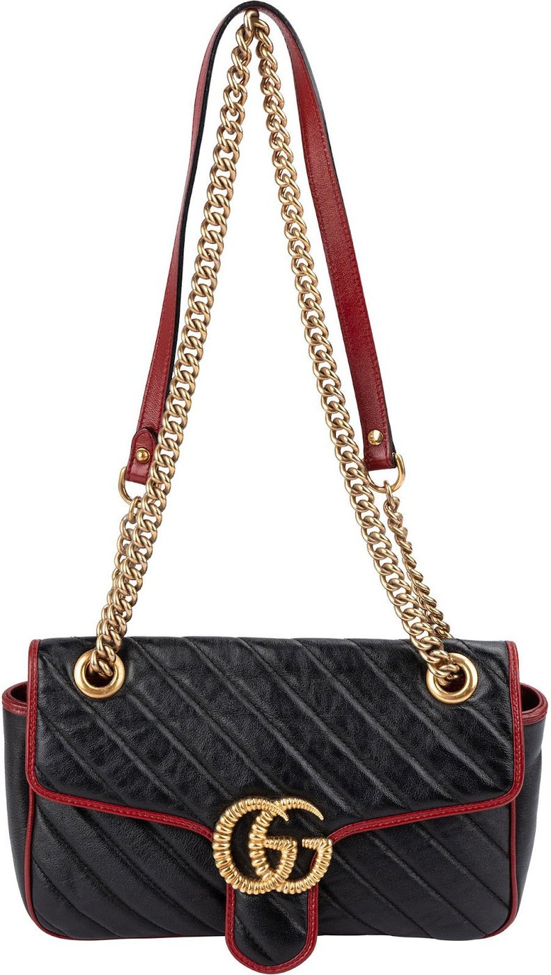 Gucci Black Matelassé Leather Red Edges GG Marmont Crossbody Bag