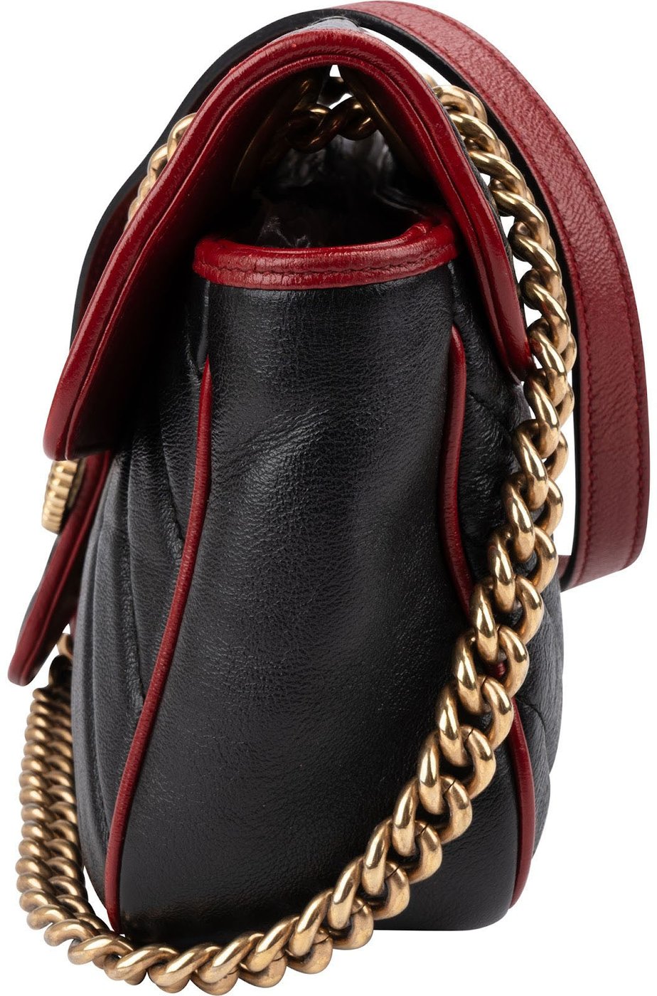 Gucci Black Matelassé Leather Red Edges GG Marmont Crossbody Bag