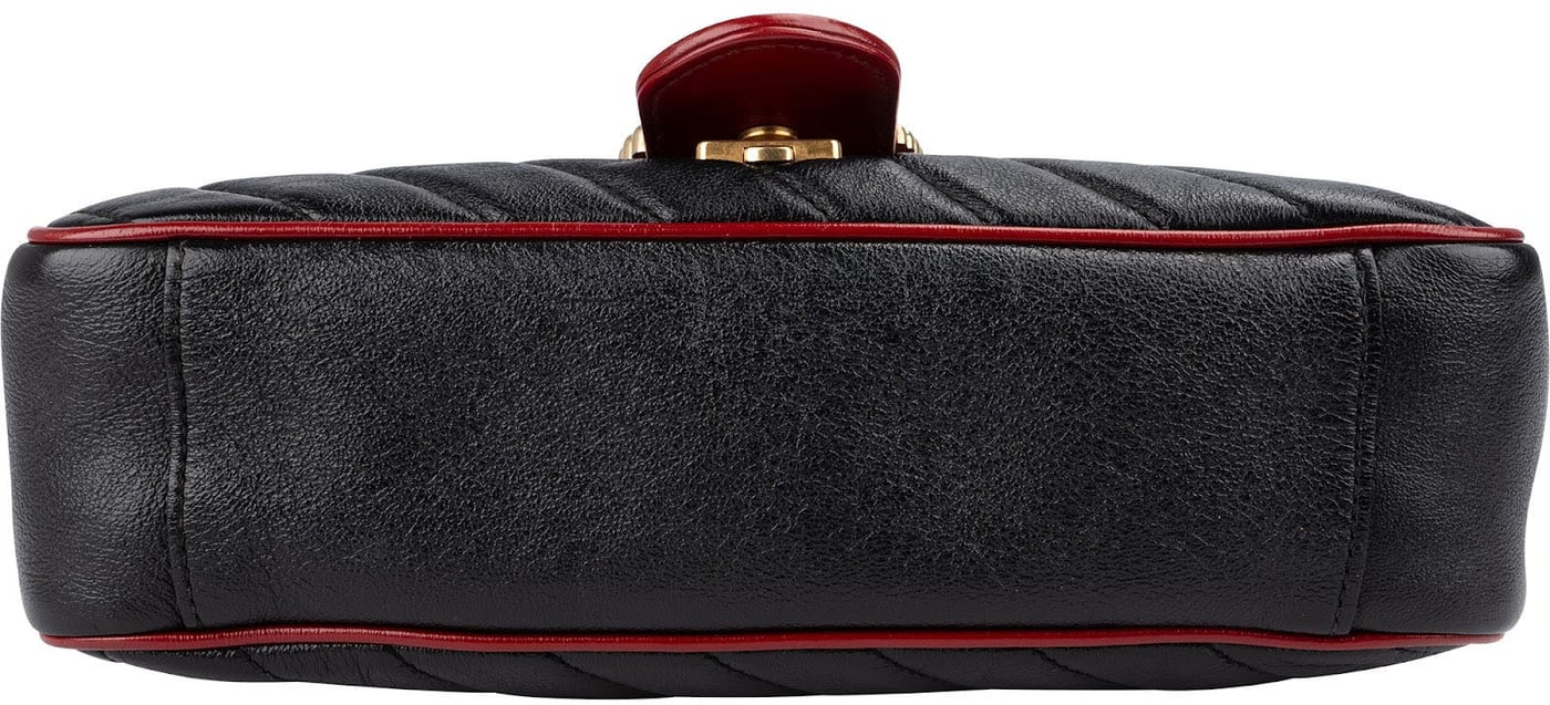 Gucci Black Matelassé Leather Red Edges GG Marmont Crossbody Bag