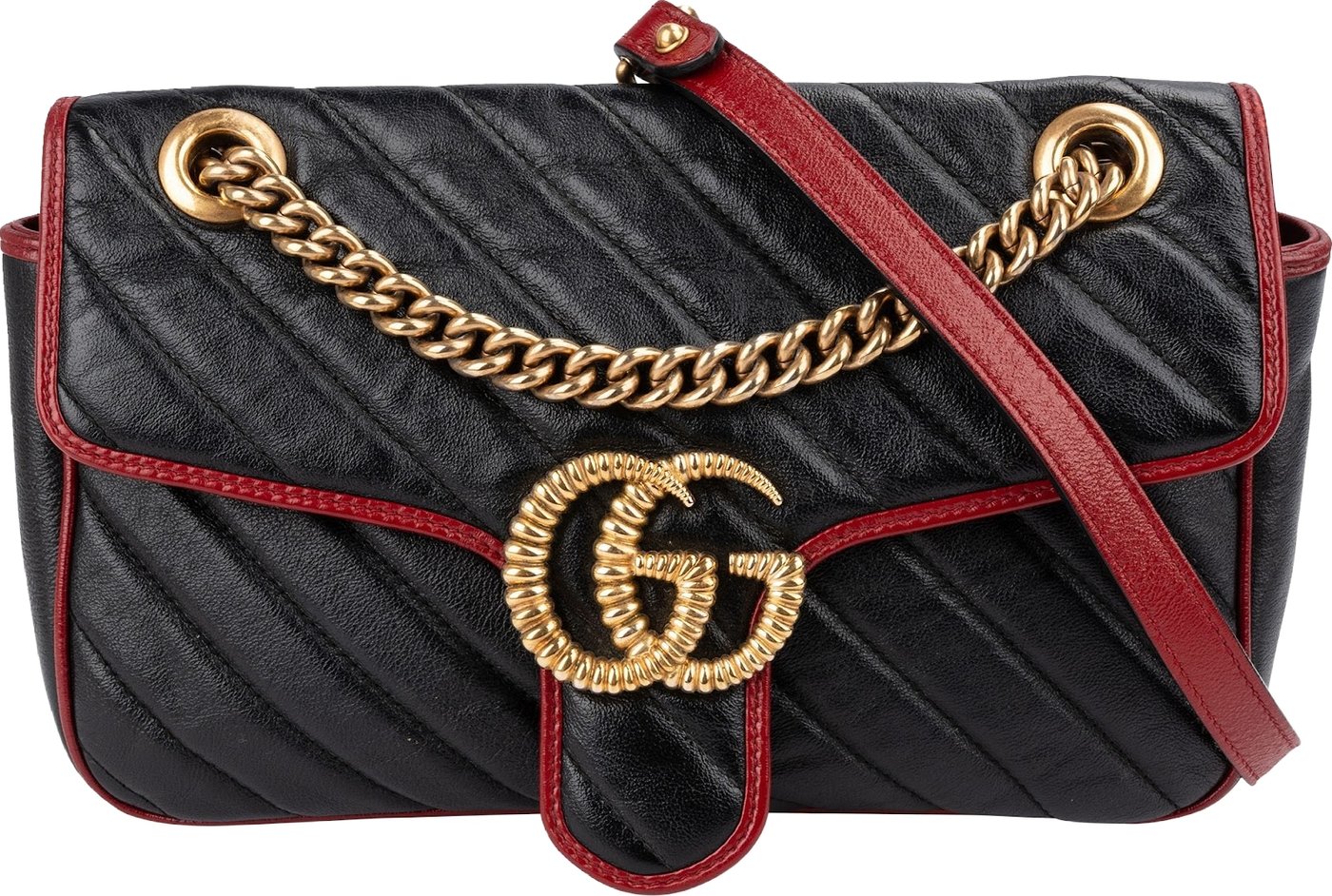 Gucci Black Matelassé Leather Red Edges GG Marmont Crossbody Bag