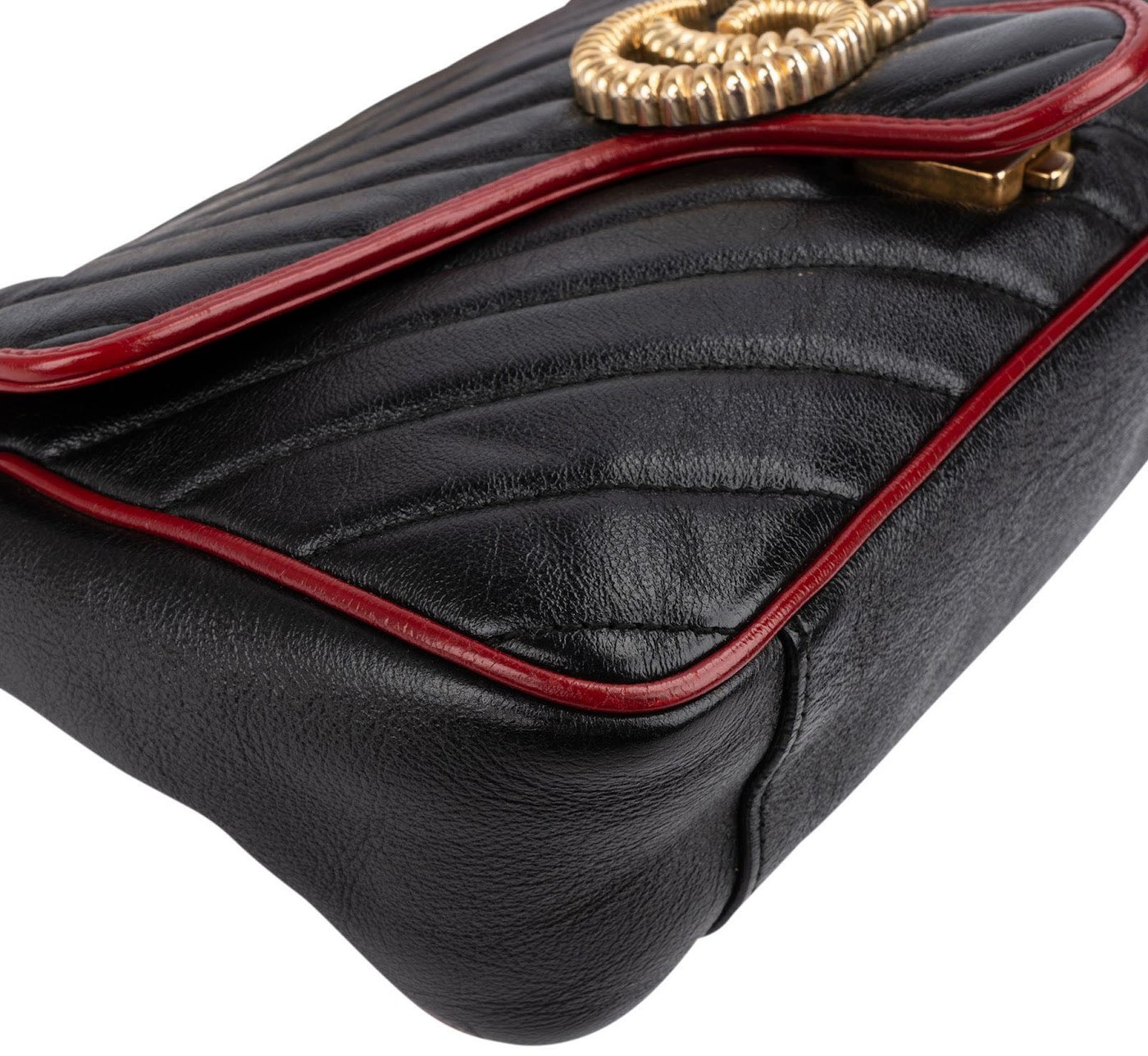 Gucci Black Matelassé Leather Red Edges GG Marmont Crossbody Bag