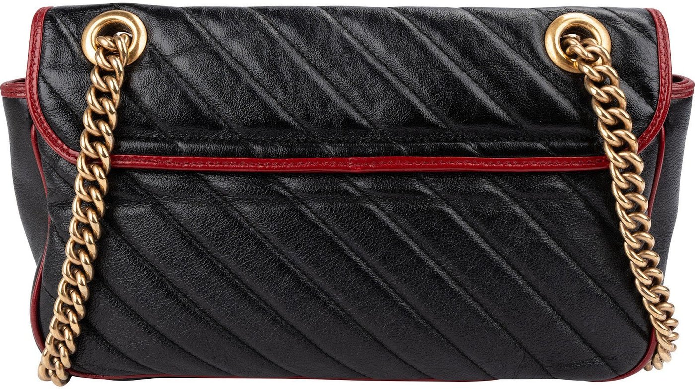 Gucci Black Matelassé Leather Red Edges GG Marmont Crossbody Bag