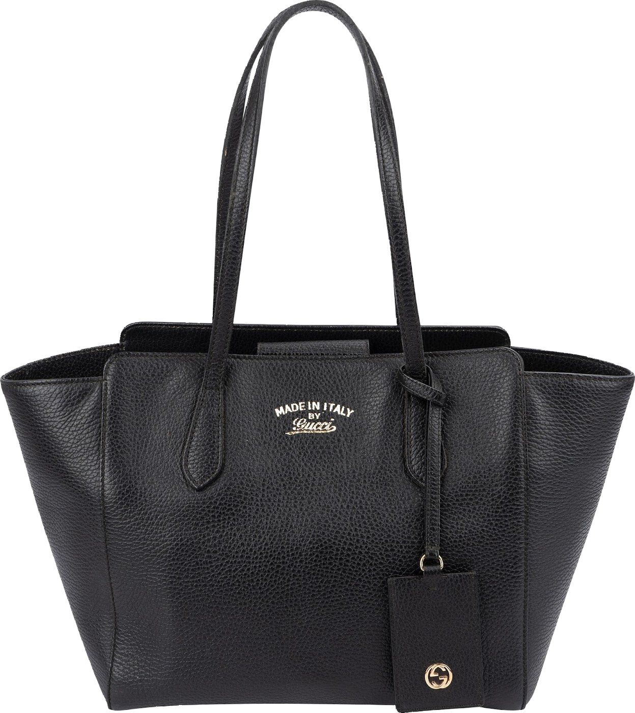 Gucci Black Grained Leather Swing Tote Shopper Shoulder Bag