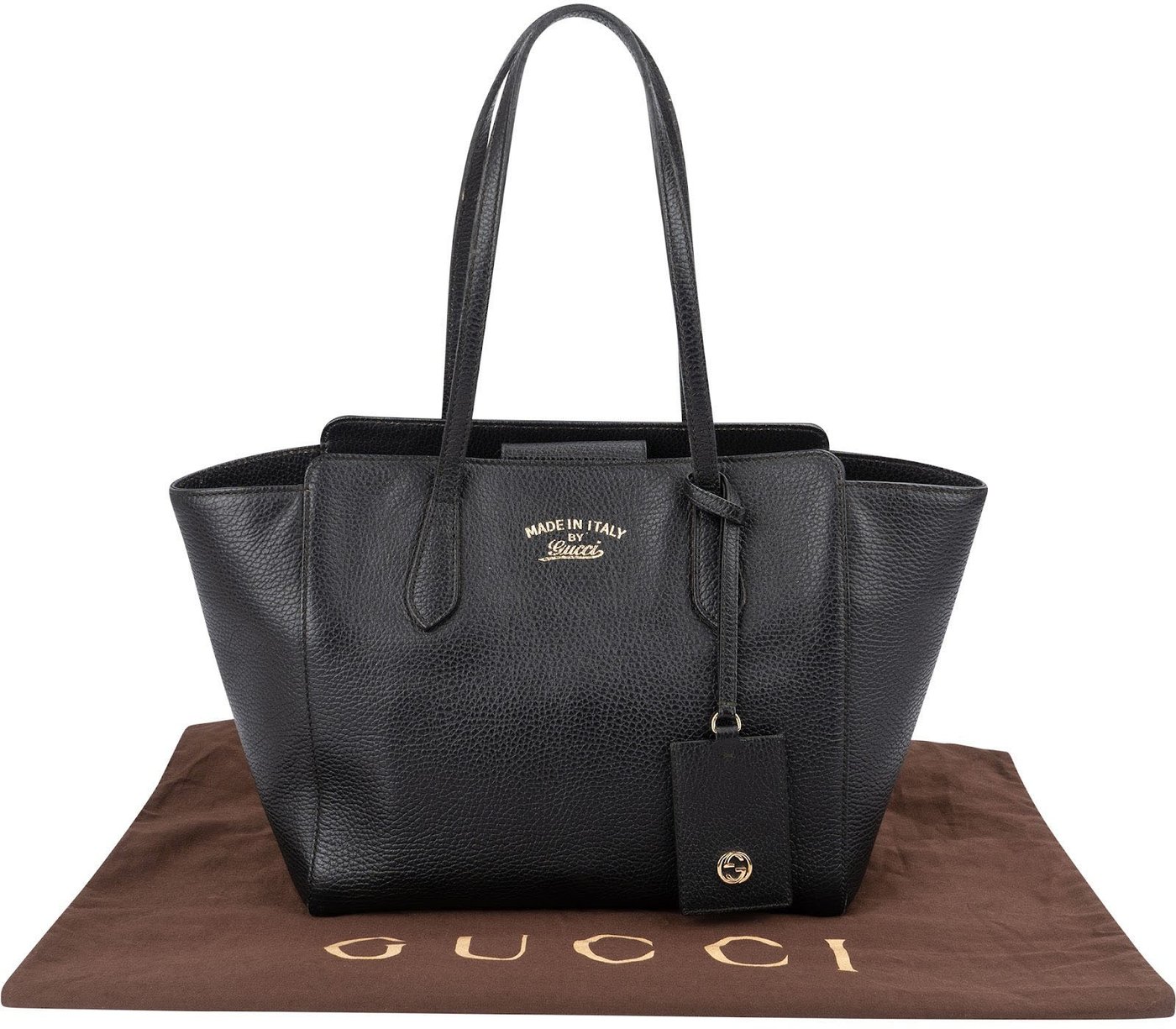 Gucci Black Grained Leather Swing Tote Shopper Shoulder Bag