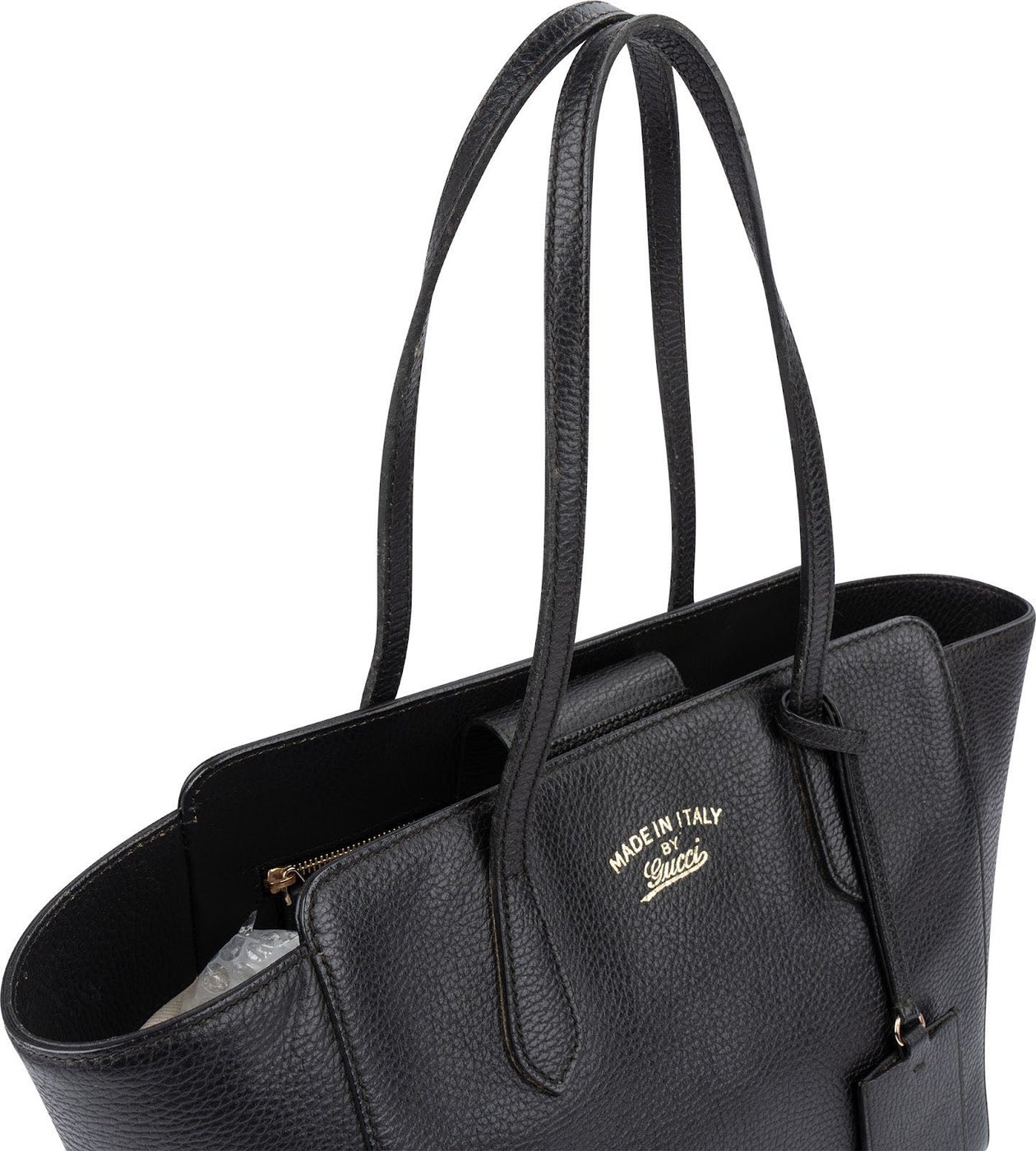 Gucci Black Grained Leather Swing Tote Shopper Shoulder Bag