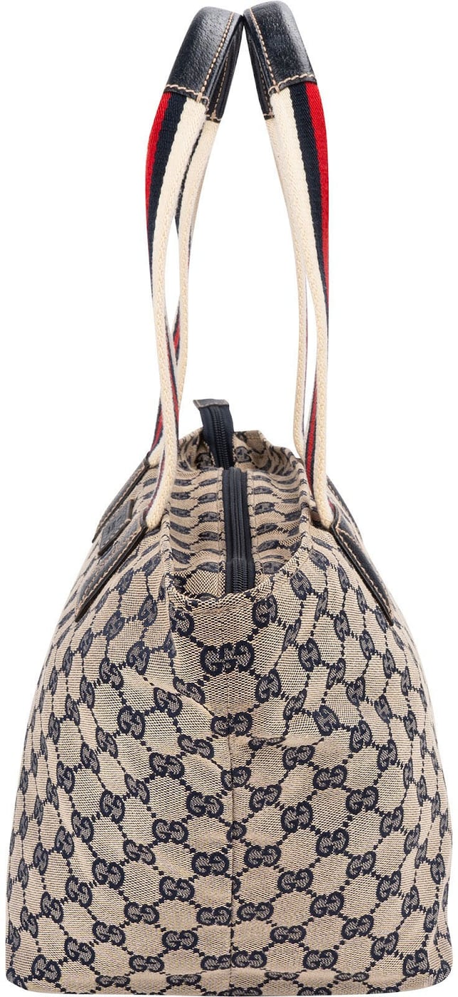 Gucci Plus Monogram GG Canvas Web Shopper Tote Handbag