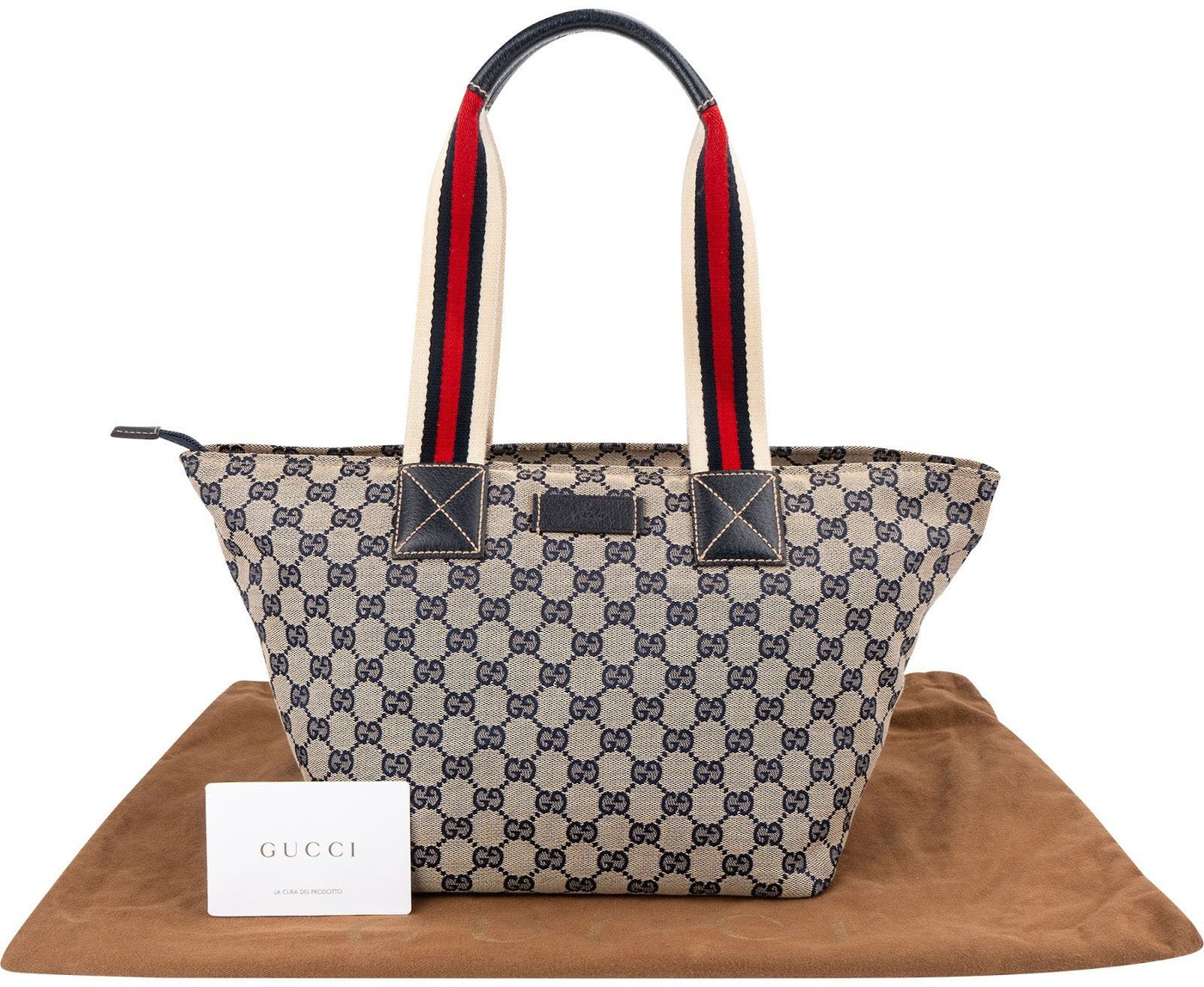 Gucci Plus Monogram GG Canvas Web Shopper Tote Handbag