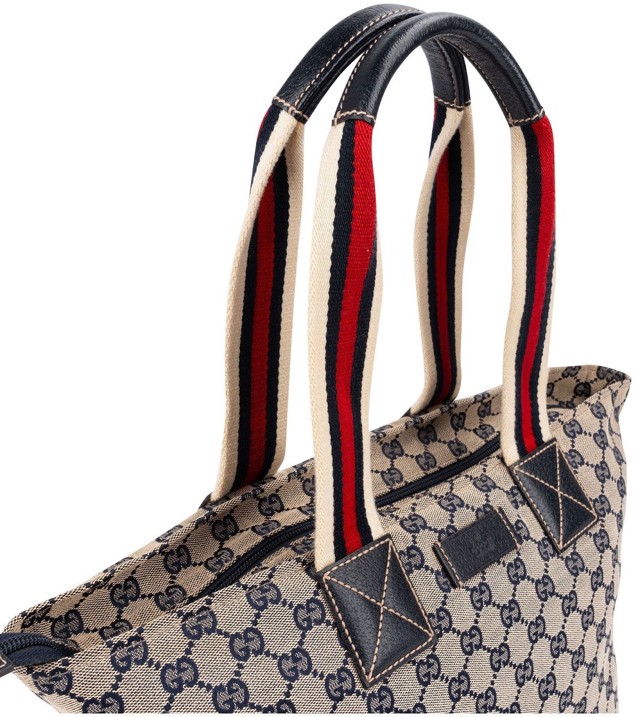 Gucci Plus Monogram GG Canvas Web Shopper Tote Handbag