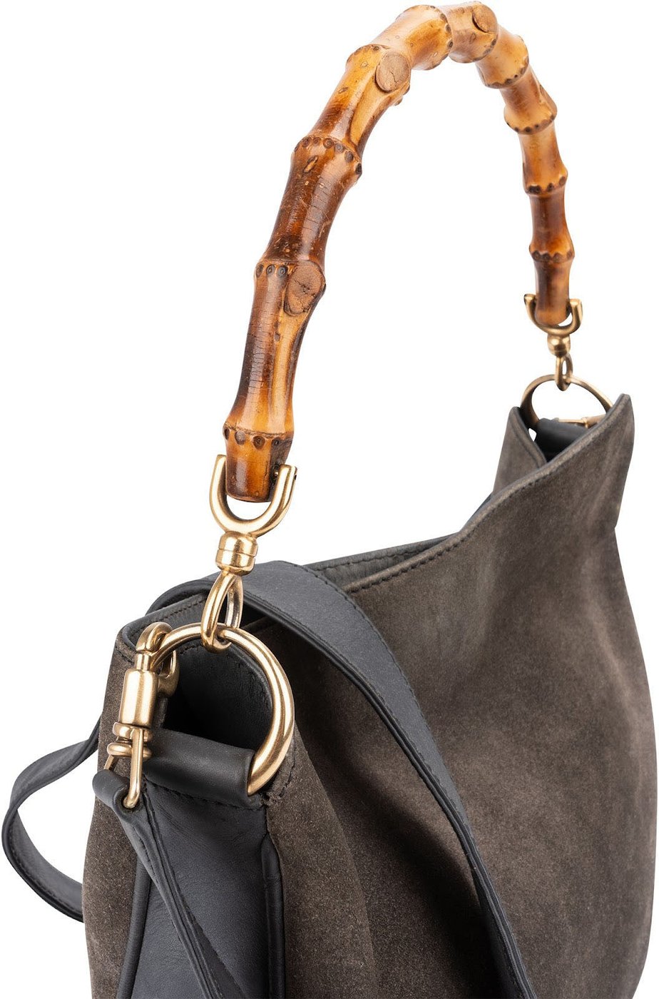 Gucci Suede & Leather Bamboo Top Handle Handbag