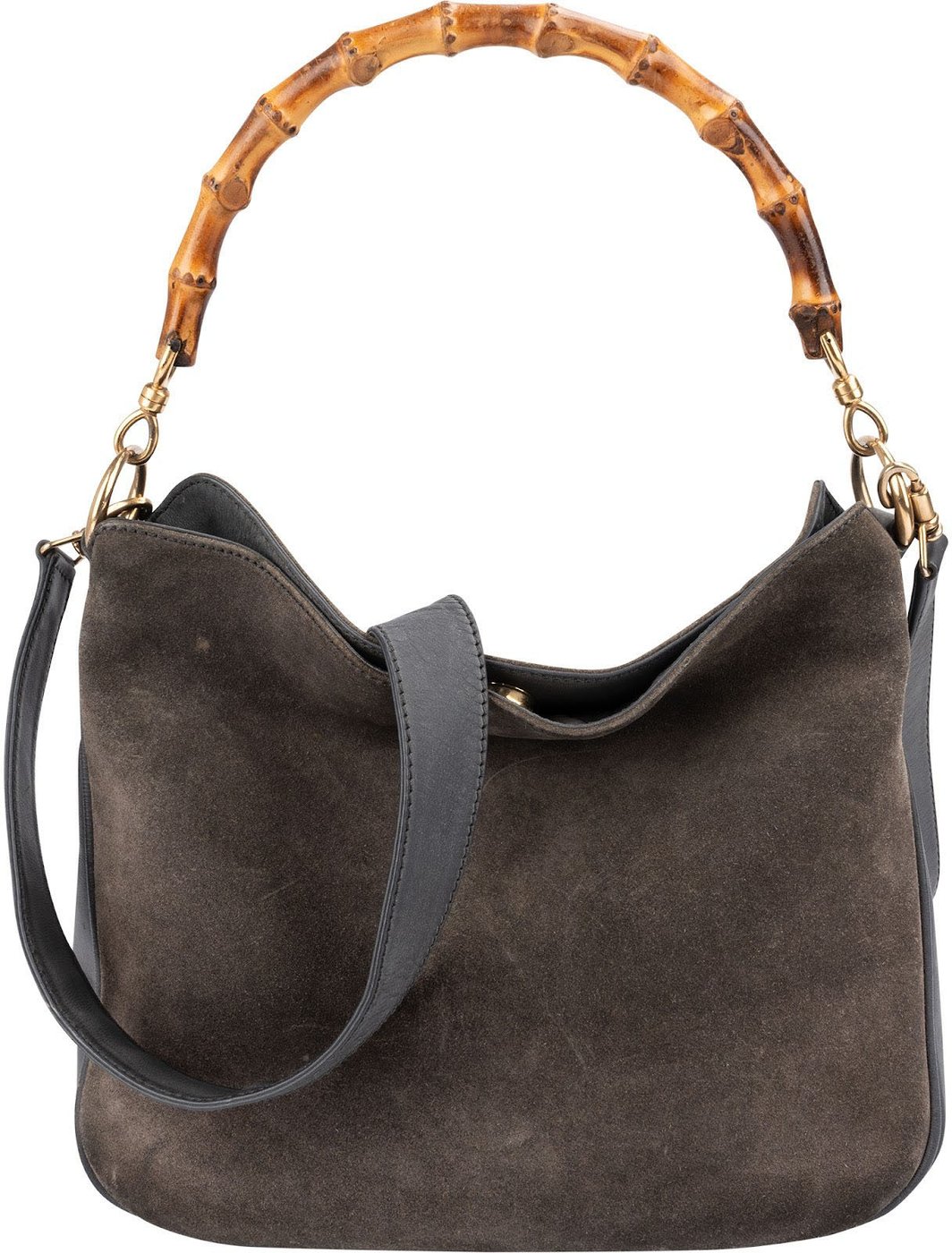 Gucci Suede & Leather Bamboo Top Handle Handbag