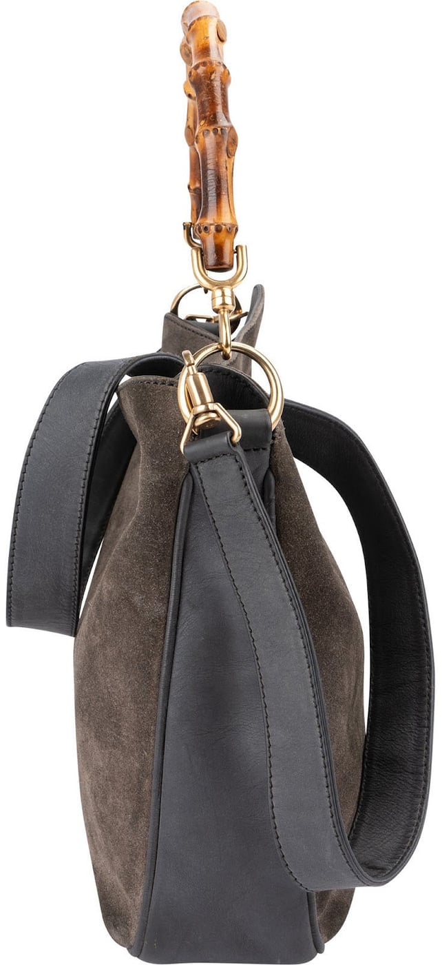 Gucci Suede & Leather Bamboo Top Handle Handbag