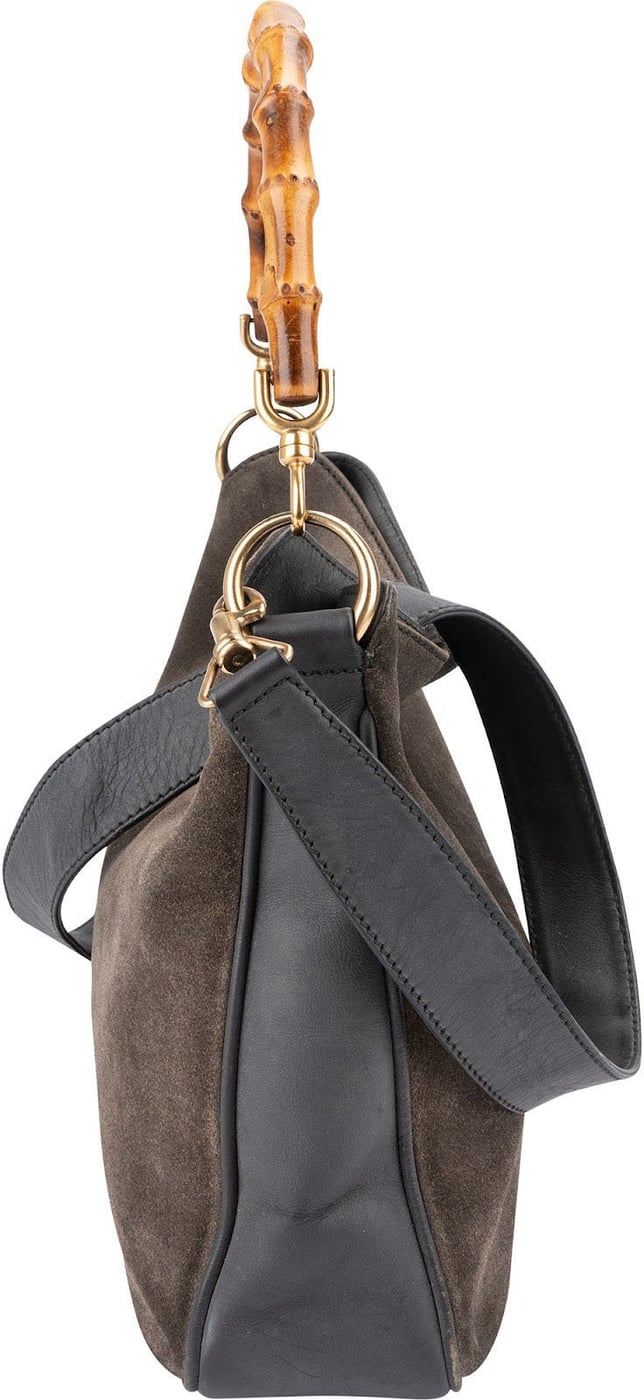 Gucci Suede & Leather Bamboo Top Handle Handbag