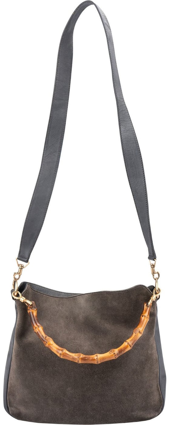 Gucci Suede & Leather Bamboo Top Handle Handbag