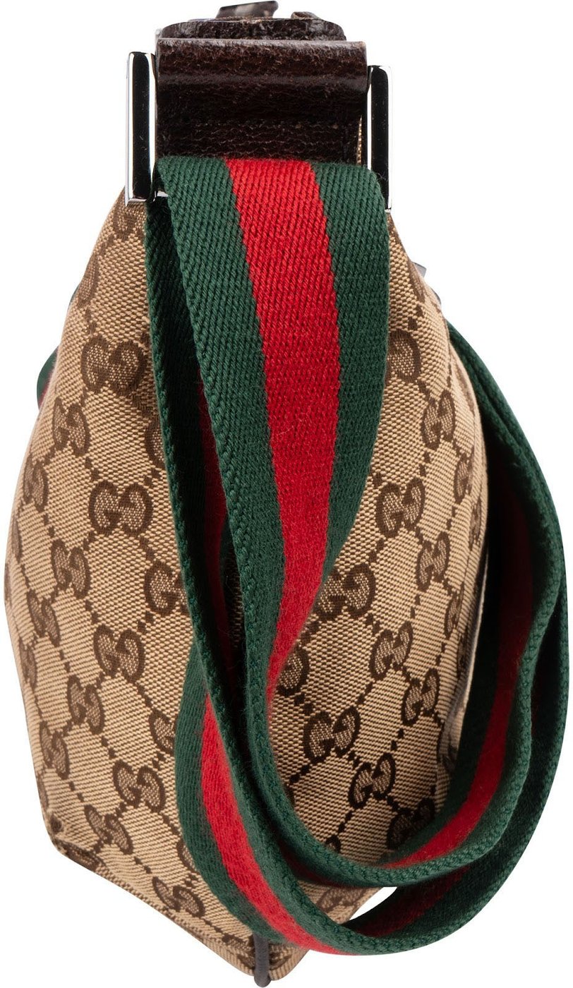 Gucci Monogram GG Canvas Web Strap Half Moon Crossbody Bag