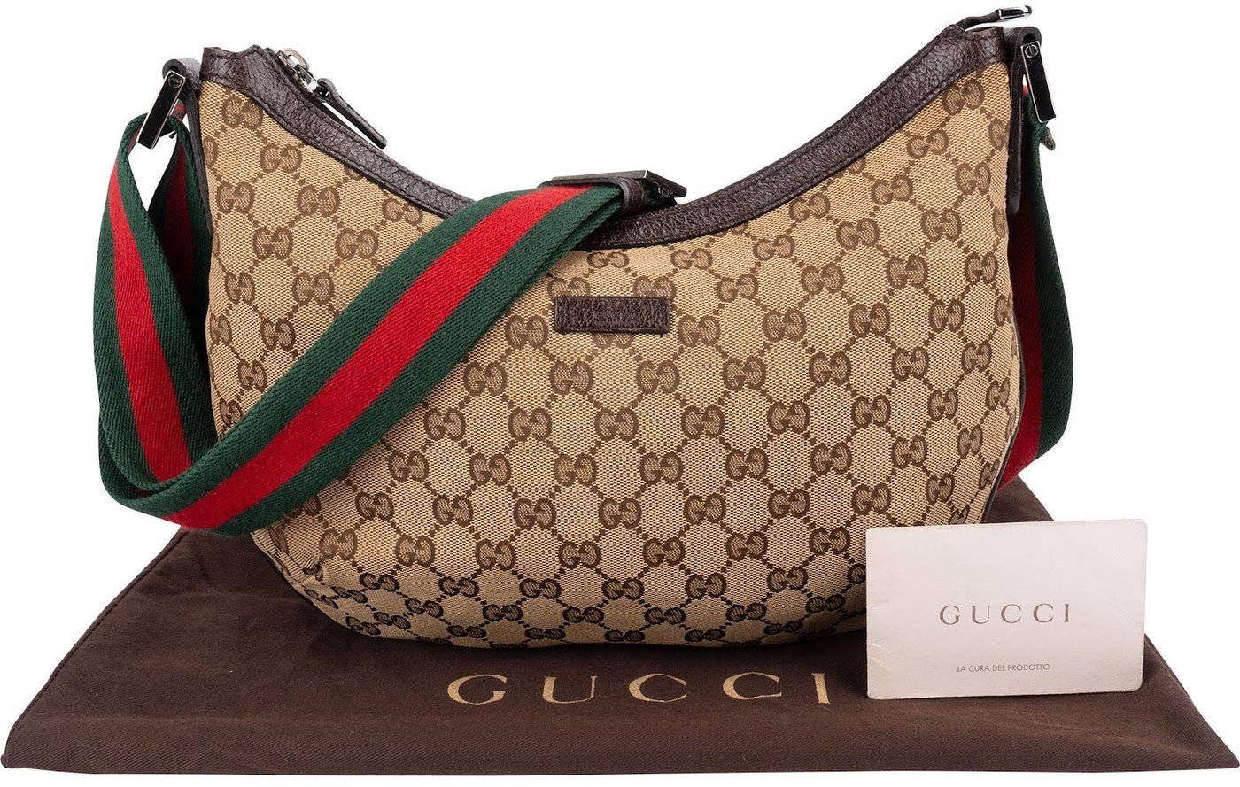 Gucci Monogram GG Canvas Web Strap Half Moon Crossbody Bag