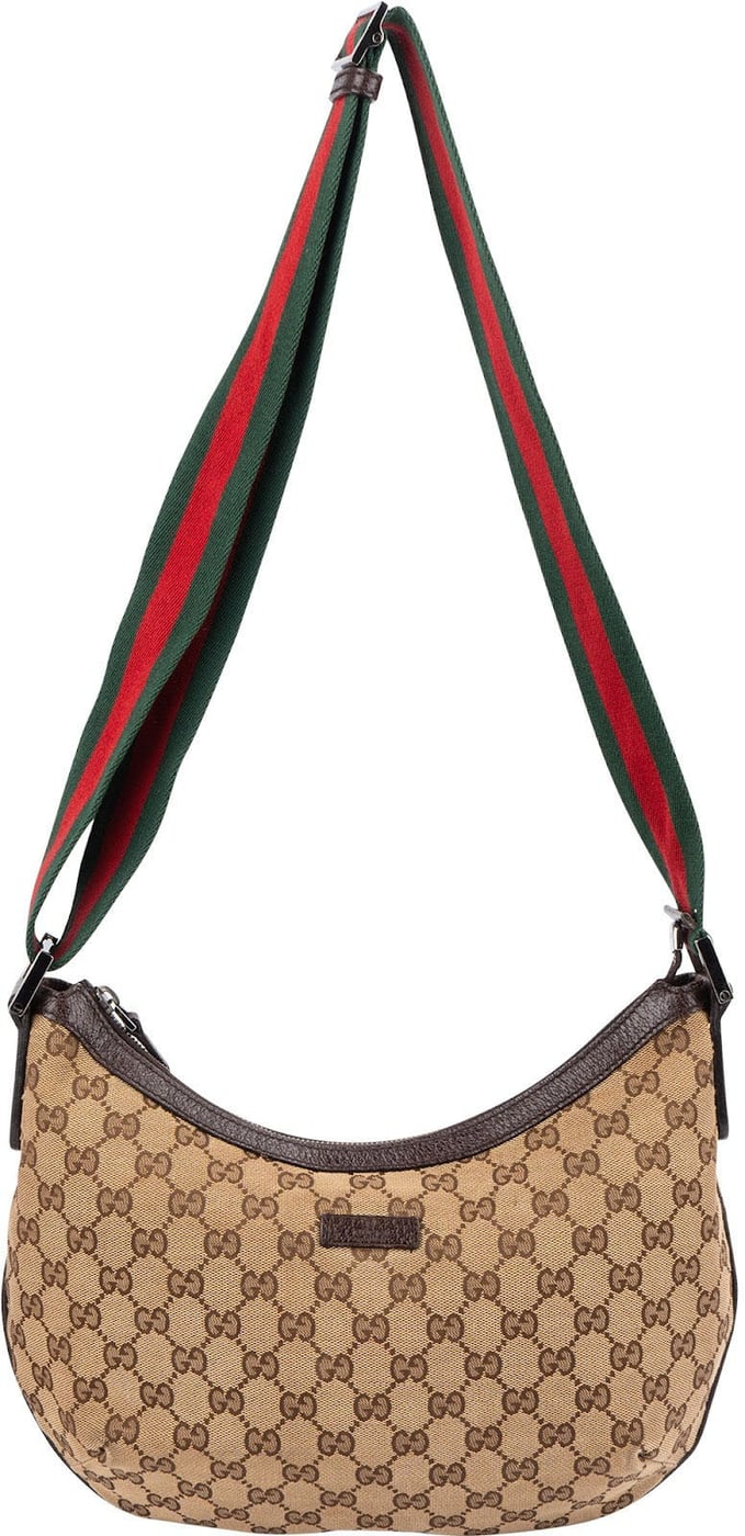 Gucci Monogram GG Canvas Web Strap Half Moon Crossbody Bag
