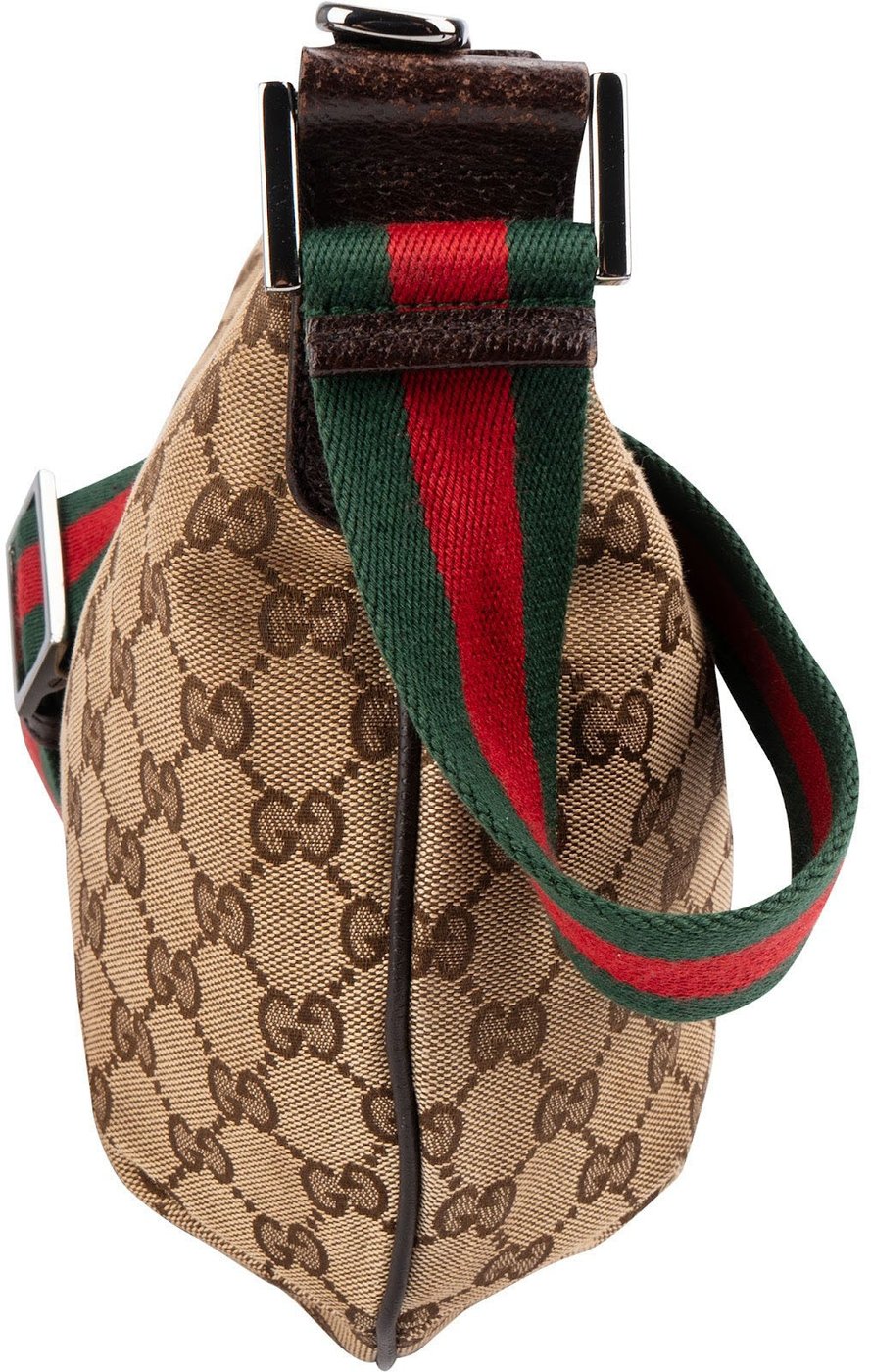 Gucci Monogram GG Canvas Web Strap Half Moon Crossbody Bag