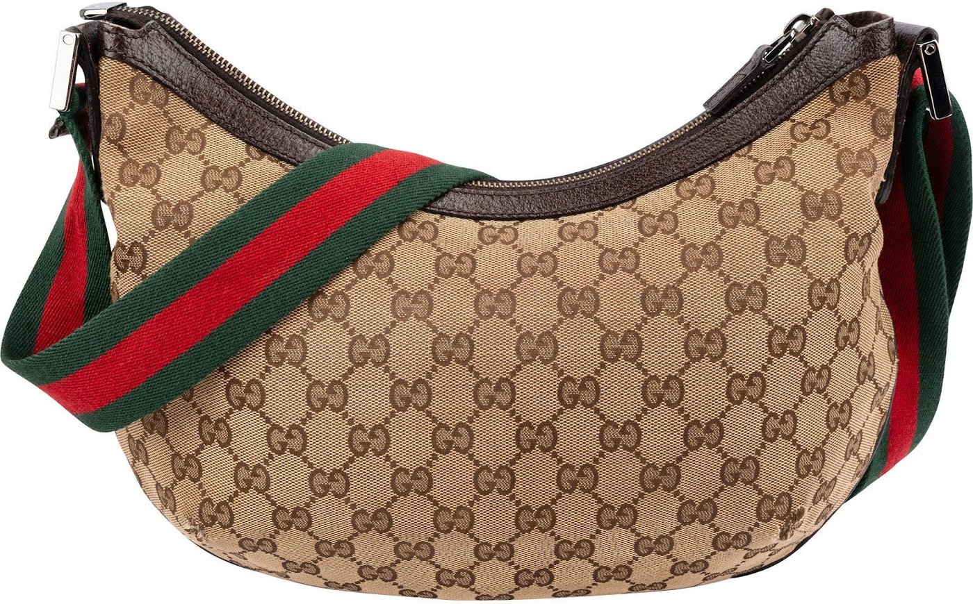 Gucci Monogram GG Canvas Web Strap Half Moon Crossbody Bag