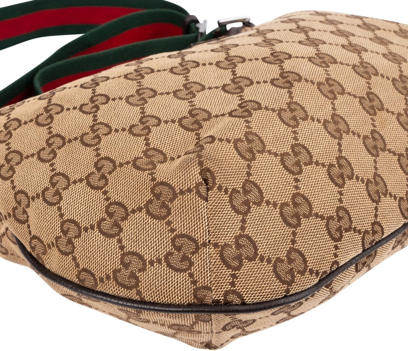 Gucci Monogram GG Canvas Web Strap Half Moon Crossbody Bag
