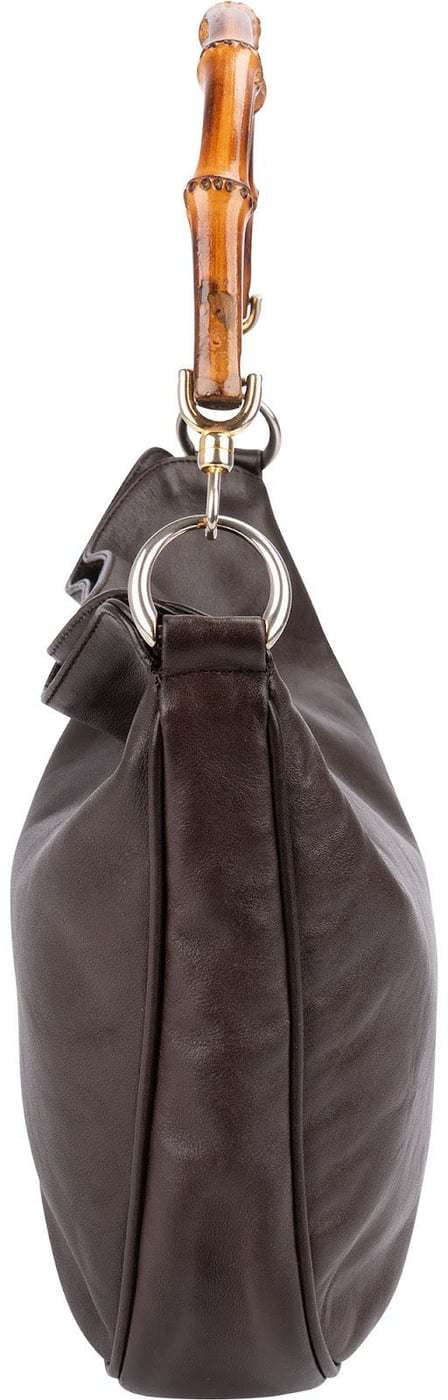 Gucci Brown Leather Bamboo Handle Hobo Handbag