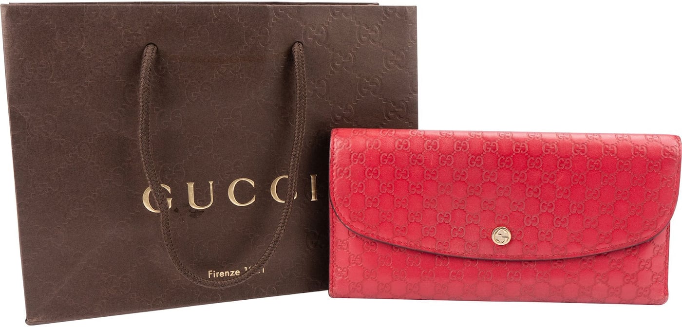 Gucci Red Microguccissima Leather Flap Continental Wallet