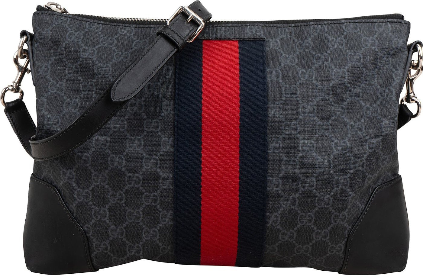 Gucci Monogram GG Black Supreme Web Messenger Crossbody Bag