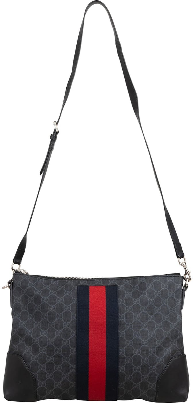 Gucci Monogram GG Black Supreme Web Messenger Crossbody Bag