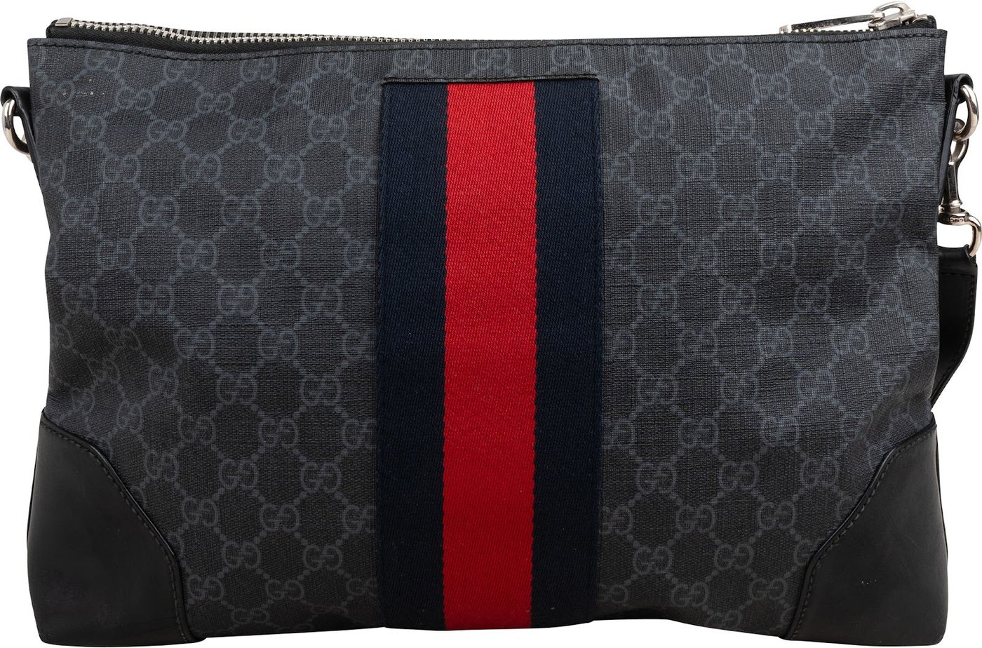 Gucci Monogram GG Black Supreme Web Messenger Crossbody Bag