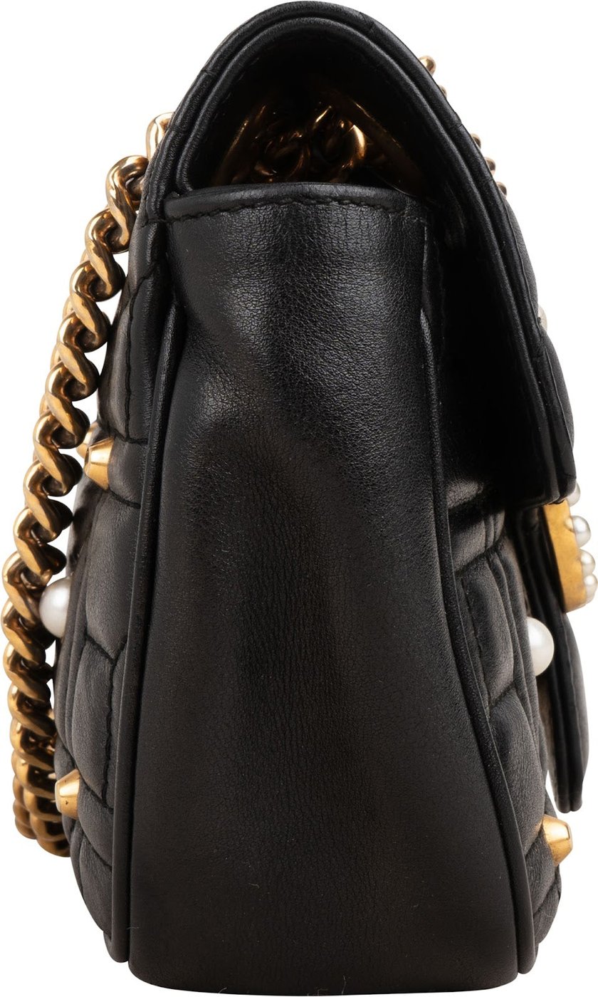 Gucci Monogram Quilted Leather GG Marmont Pearl Studded Shoulder Crossbody Bag