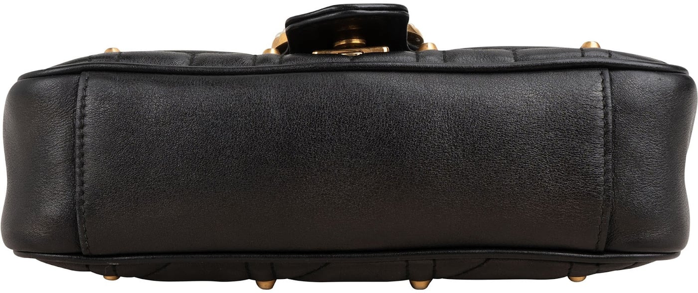 Gucci Monogram Quilted Leather GG Marmont Pearl Studded Shoulder Crossbody Bag