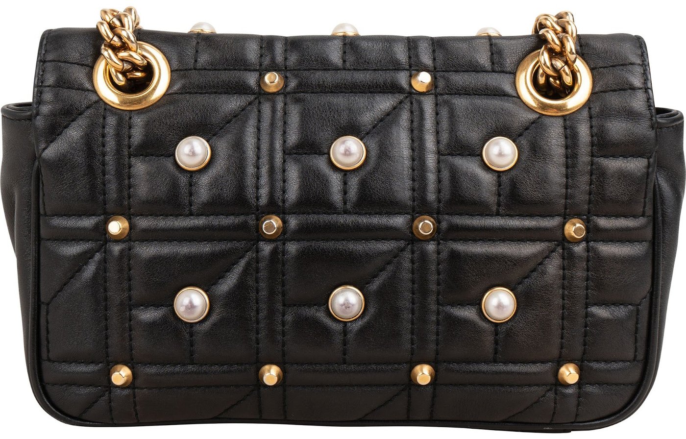 Gucci Monogram Quilted Leather GG Marmont Pearl Studded Shoulder Crossbody Bag