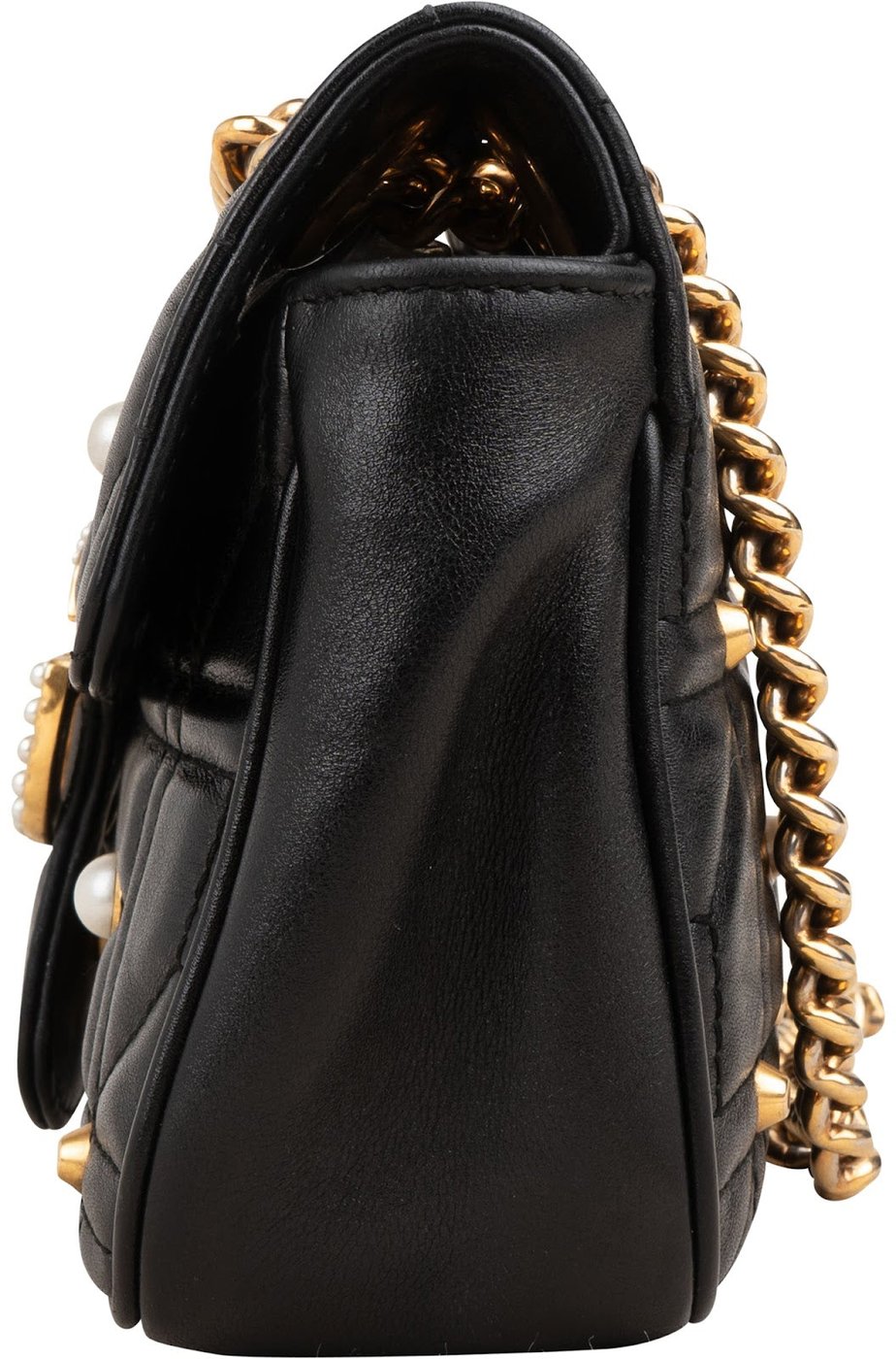 Gucci Monogram Quilted Leather GG Marmont Pearl Studded Shoulder Crossbody Bag