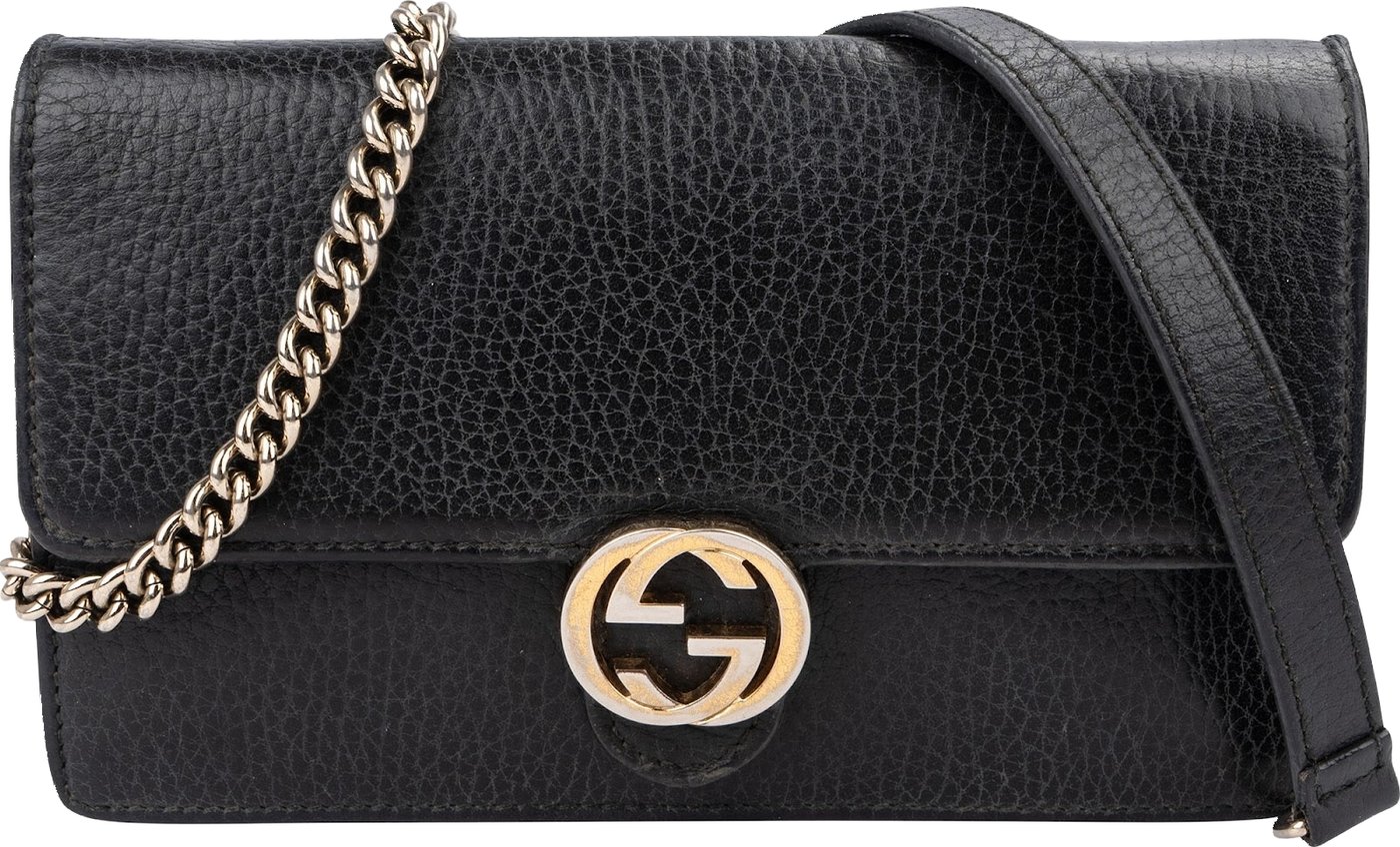Gucci Grained Leather Interlocking GG Wallet On Chain Crossbody Bag