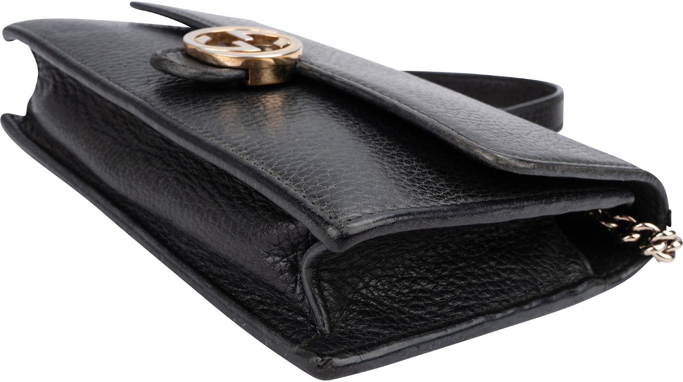 Gucci Grained Leather Interlocking GG Wallet On Chain Crossbody Bag