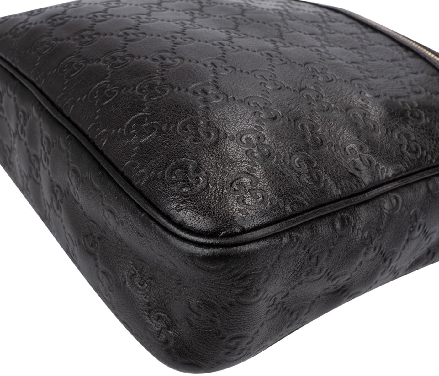 Gucci Black Guccissima Leather GG Messenger Crossbody Bag