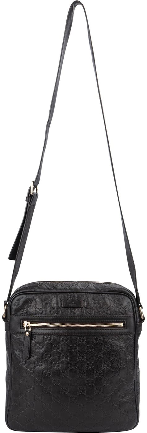 Gucci Black Guccissima Leather GG Messenger Crossbody Bag