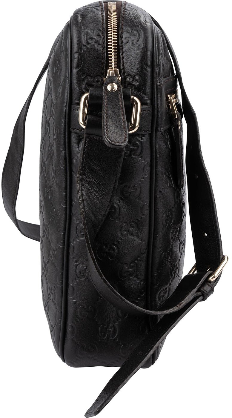 Gucci Black Guccissima Leather GG Messenger Crossbody Bag