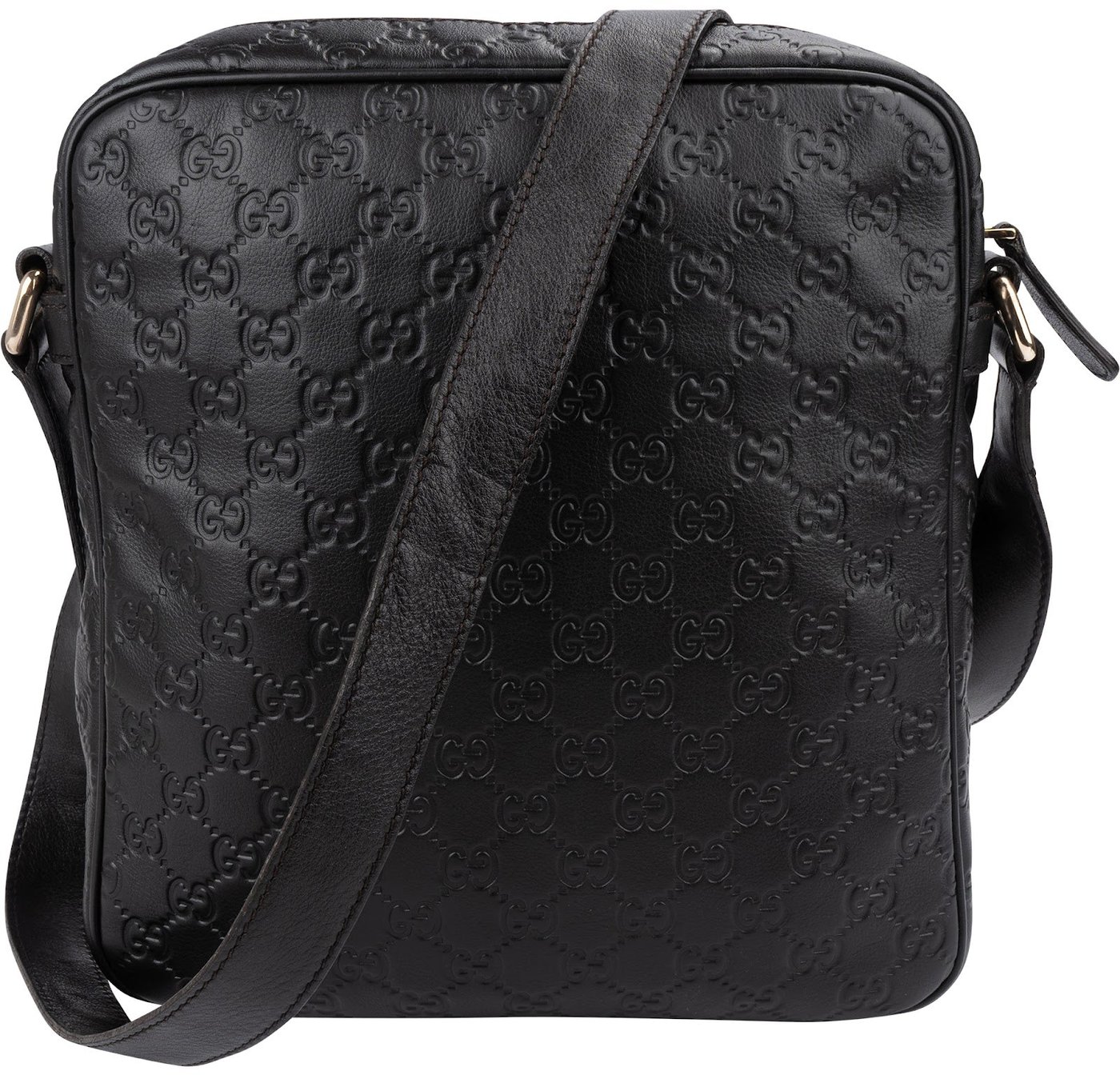 Gucci Black Guccissima Leather GG Messenger Crossbody Bag