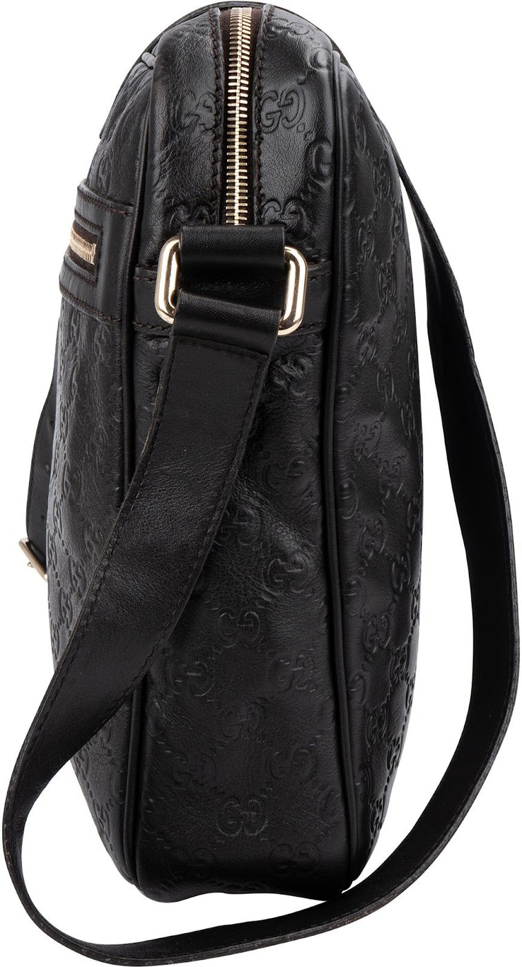 Gucci Black Guccissima Leather GG Messenger Crossbody Bag