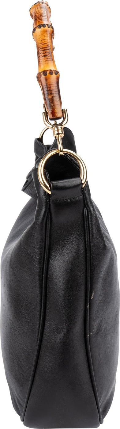 Gucci Black Leather Bamboo Top Handle Shoulder Bag
