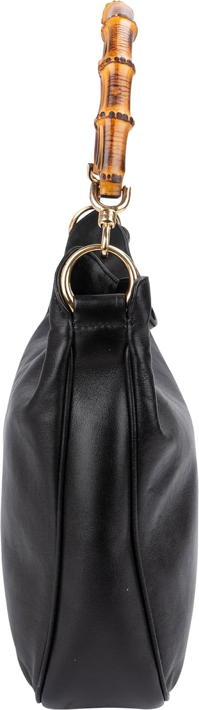 Gucci Black Leather Bamboo Top Handle Shoulder Bag