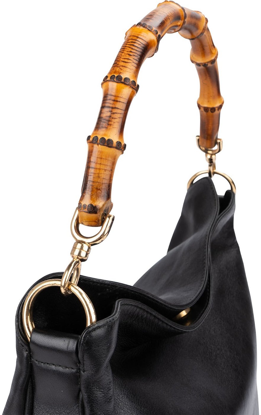 Gucci Black Leather Bamboo Top Handle Shoulder Bag